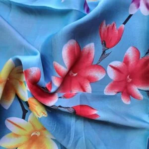 Large Printed Silk Stole Sky Blue