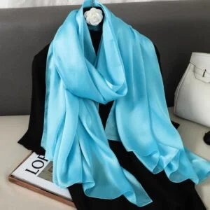 Plain Silk Stole Cyan Blue